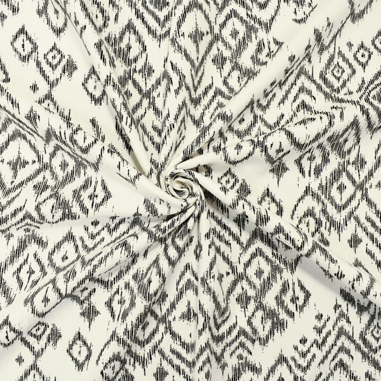 Black-White Cotton-Rayon Famous Maker Ikat Printed Woven Shirting Fabric By the Yard
